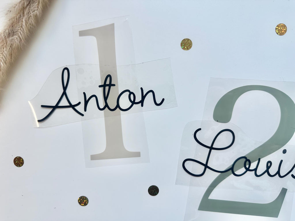 Bügelbild Geburtstag | Kindergeburtstag | Plotterbild | Zahl zum aufbügeln | Geburtstags Shirt | Erster Geburtstag | Zahl und Name | beige