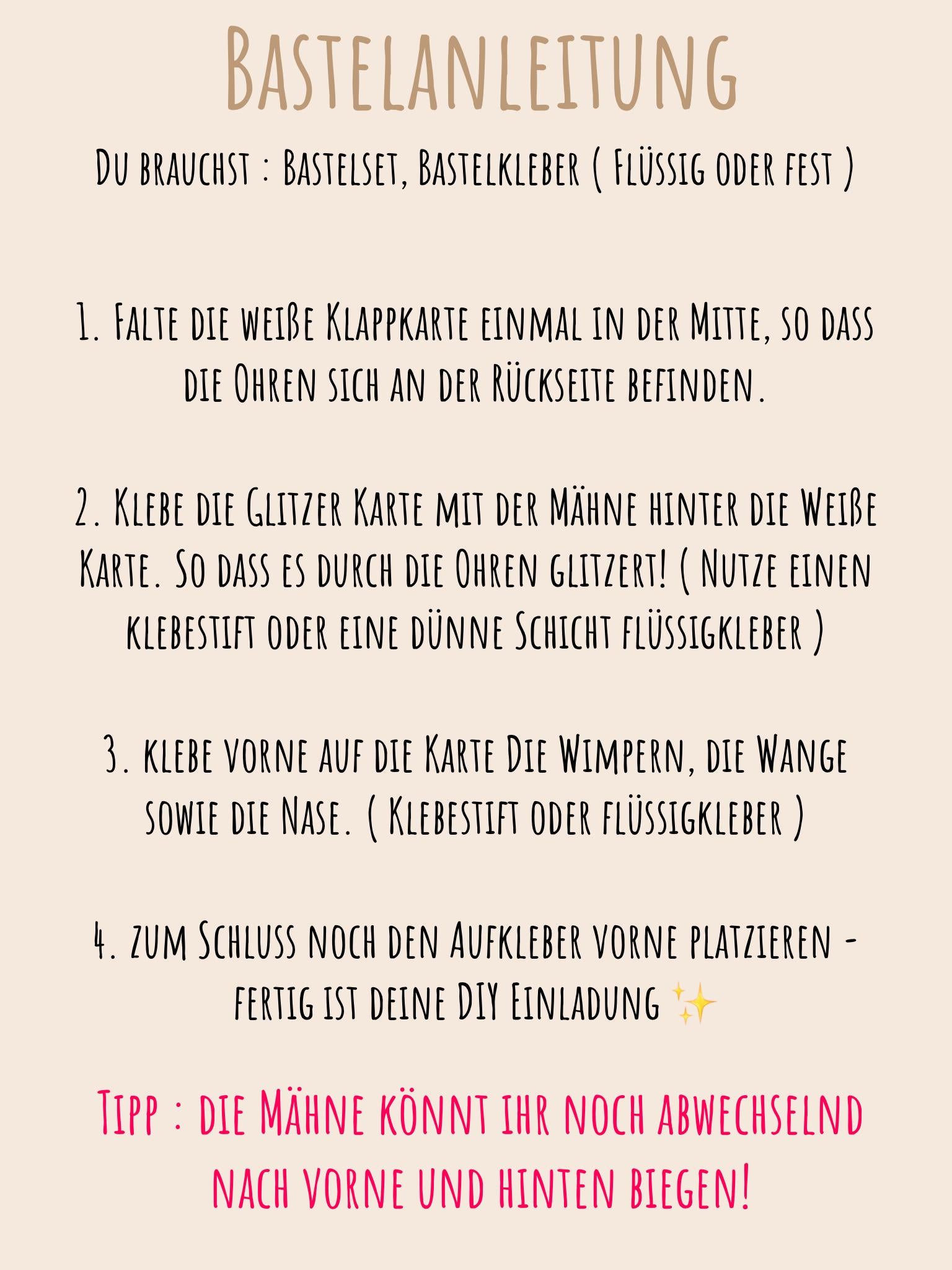Einhorn Einladung Kindergeburtstag | DIY Bastelset oder fertig gebastelt | Einhorn Party | Einladung Mädchen | Einhorn Deko | Glitzer