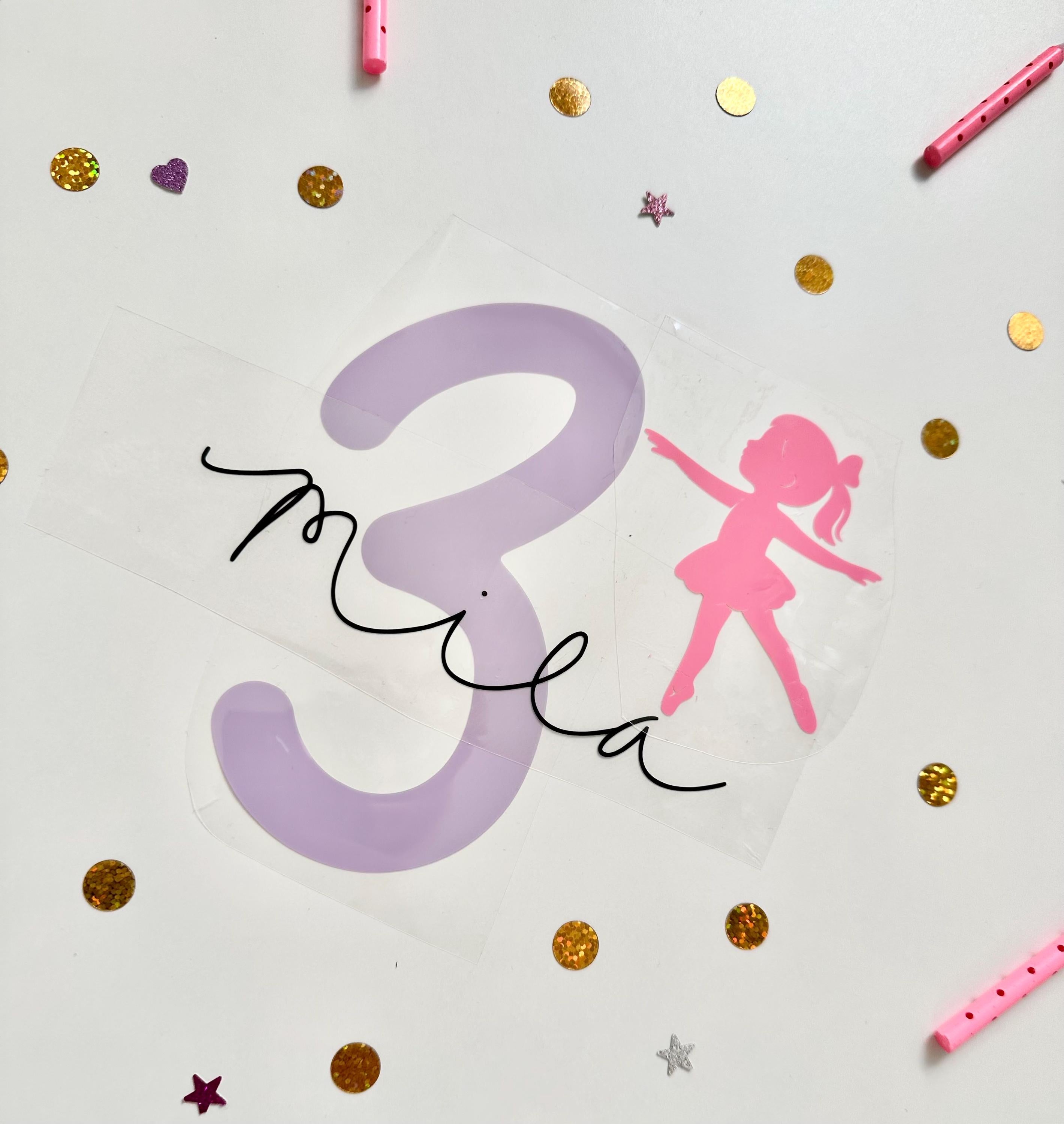 Bügelbild Geburtstag Ballerina | Kindergeburtstag | Bügelbilder Kinder | Zahl mit Name zum aufbügeln | Geburtstags Shirt | Erster Geburtstag
