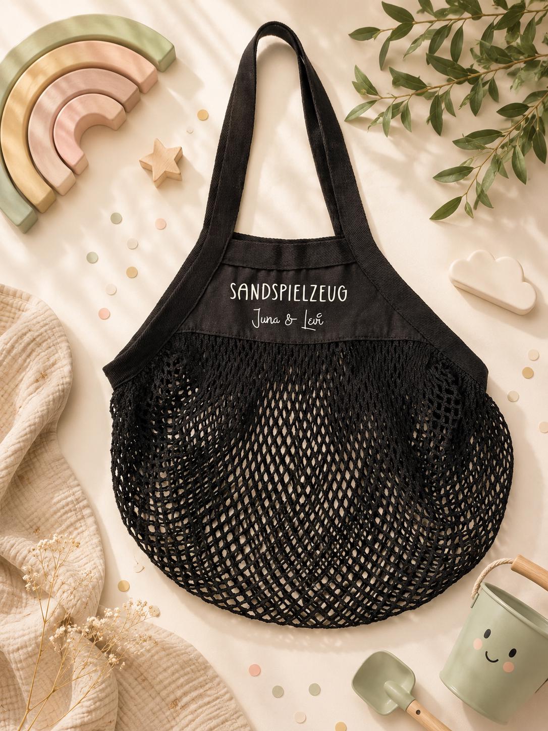 Sandspielzeugtasche personalisiert mit Name | Tragetasche | Netzbeutel | Netztasche | Spielplatztasche | Sandspielzeug Aufbewahrung