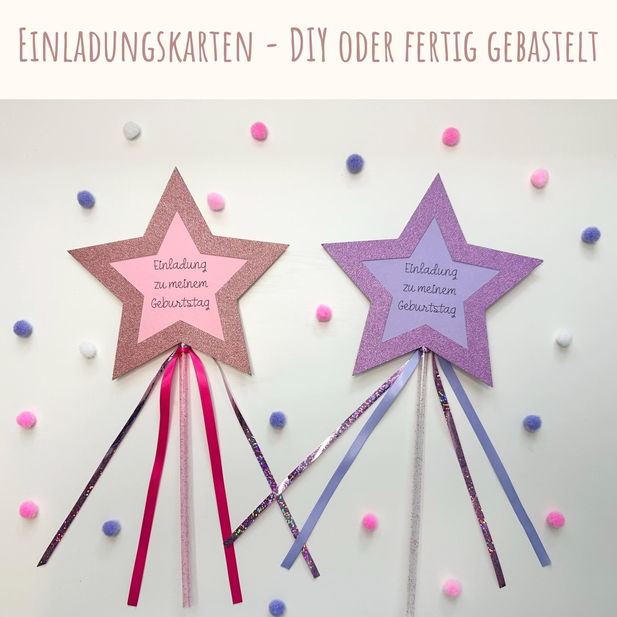 Einladungskarten | Zauberstab | Stern Einladungskarte | Glitzer Einladung | Kindergeburtstag | Prinzessin | Handgemachte Einladungskarten