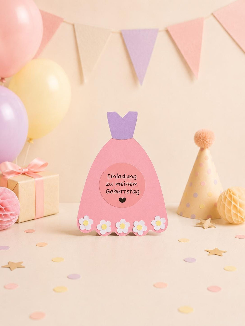 Prinzessin Einladung Kindergeburtstag | DIY Bastelset | Prinzessinnen Party | Einladung Mädchen | Prinzessin Deko | Kleid Einladungskarte