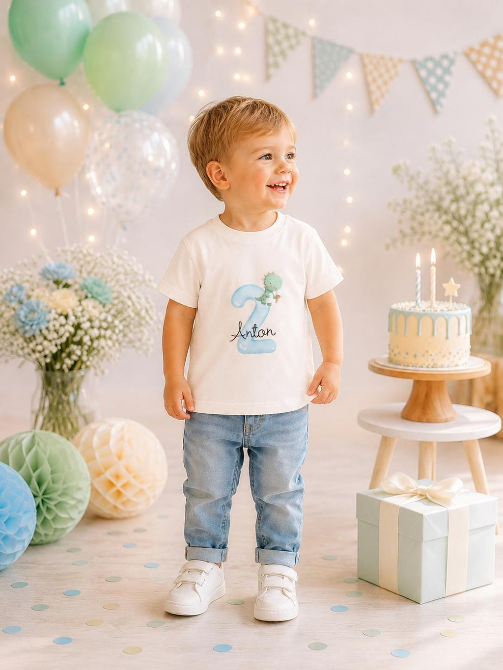 Bügelbild Geburtstag Blau | Kindergeburtstag | Bügelbilder Kinder | Zahl mit Name zum aufbügeln | Geburtstags Shirt | Erster Geburtstag