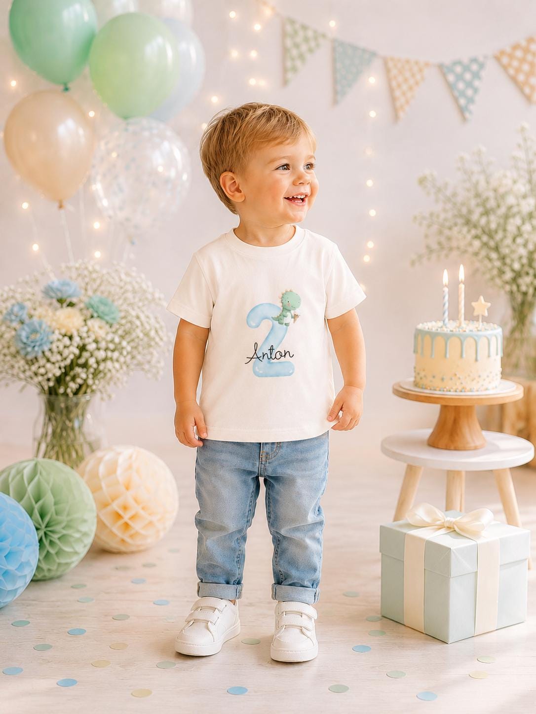 Bügelbild Geburtstag Blau | Kindergeburtstag | Bügelbilder Kinder | Zahl mit Name zum aufbügeln | Geburtstags Shirt | Erster Geburtstag