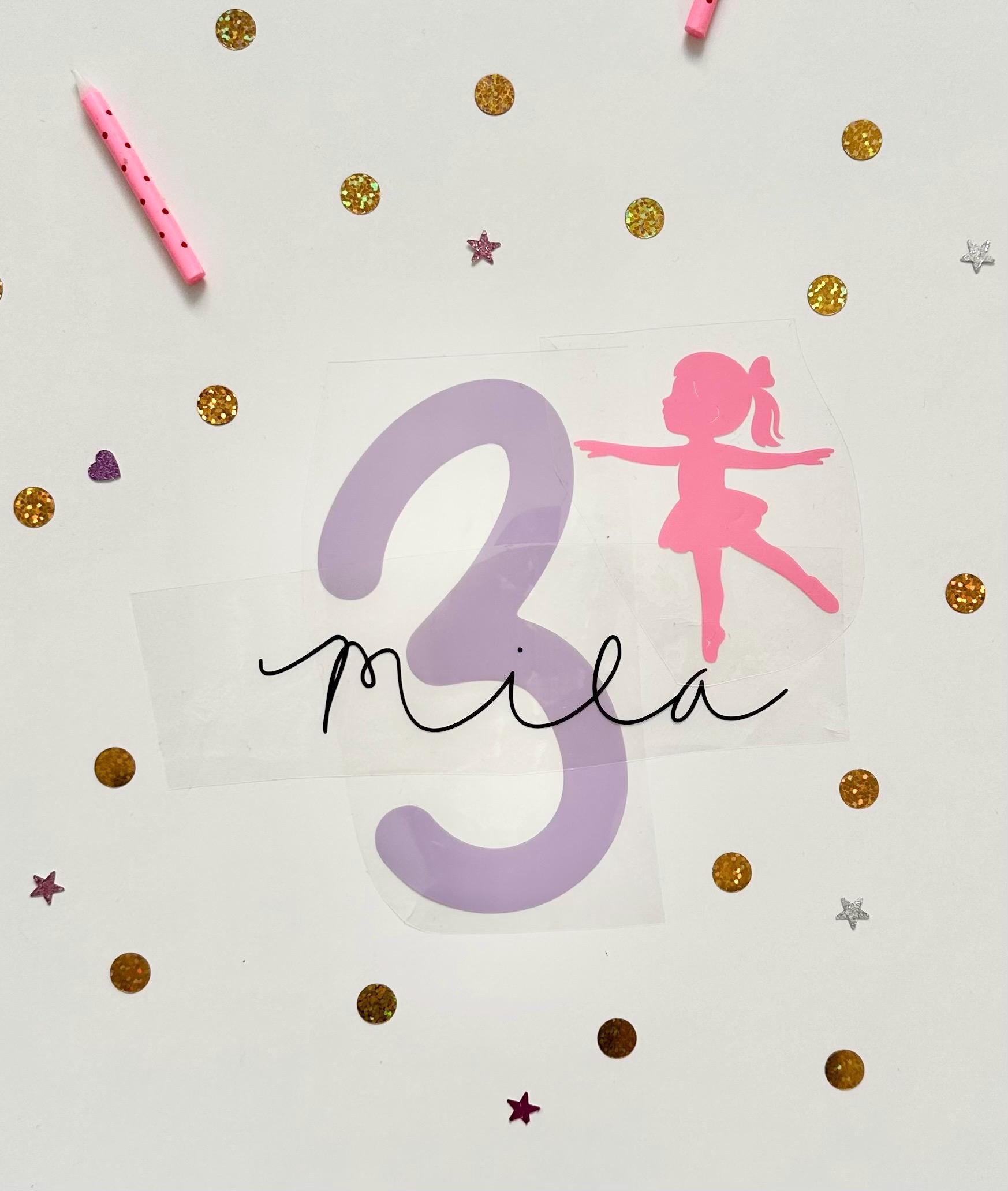 Bügelbild Geburtstag Ballerina | Kindergeburtstag | Bügelbilder Kinder | Zahl mit Name zum aufbügeln | Geburtstags Shirt | Erster Geburtstag