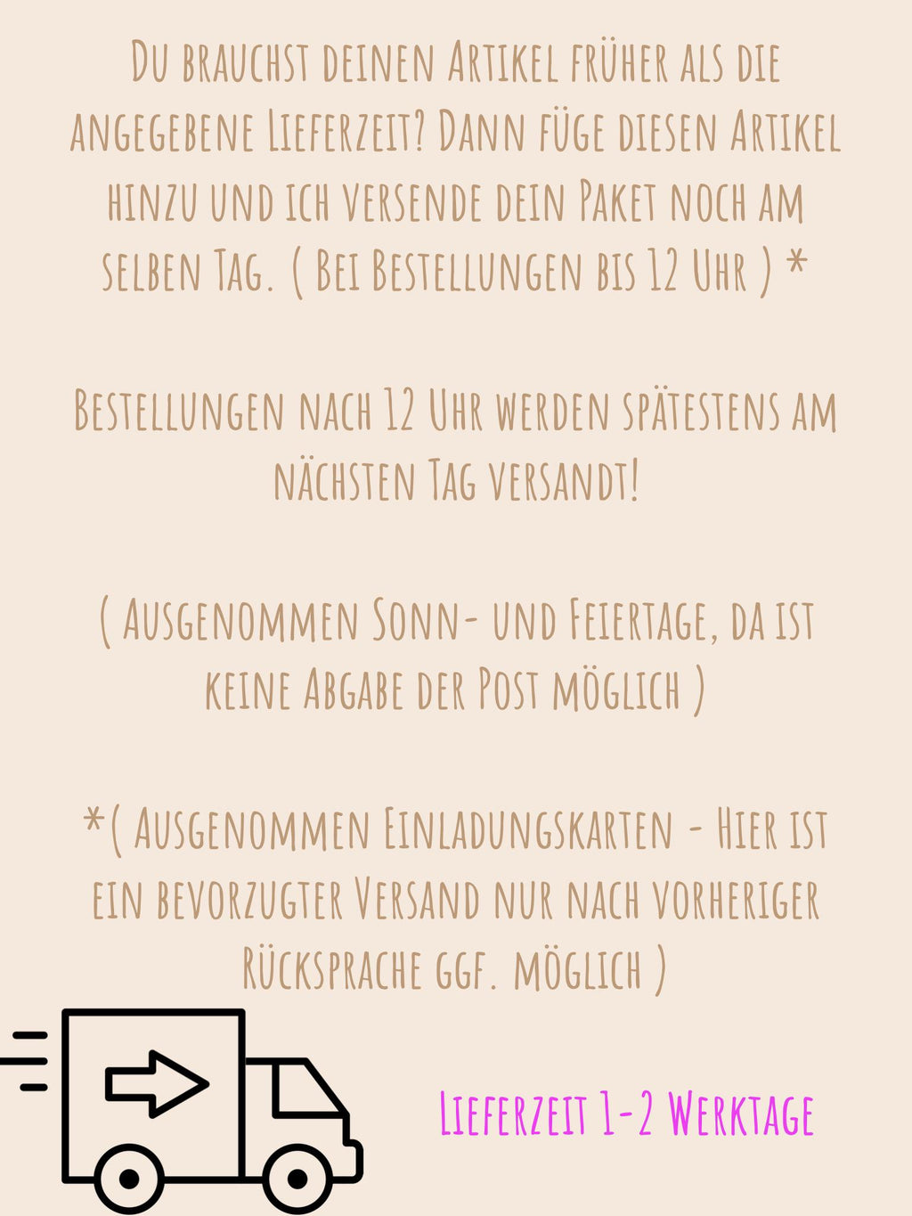Express Bearbeitung + schneller Versand für Artikel aus meinem Shop