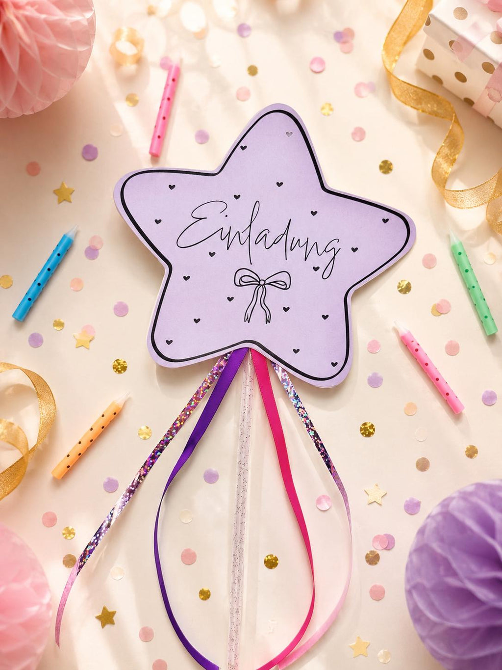 Einladung Kindergeburtstag Mädchen Stern Zauberstab – DIY Bastelvorlage zum Ausdrucken | Einladungskarte PDF