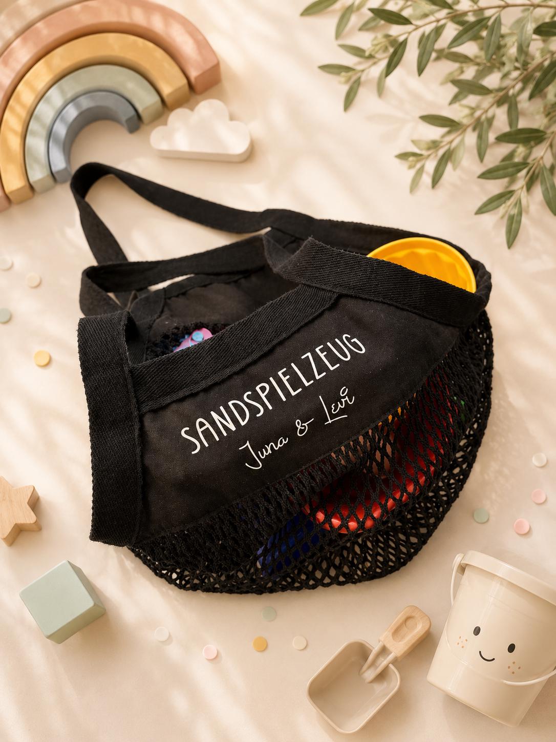 Sandspielzeugtasche personalisiert mit Name | Tragetasche | Netzbeutel | Netztasche | Spielplatztasche | Sandspielzeug Aufbewahrung