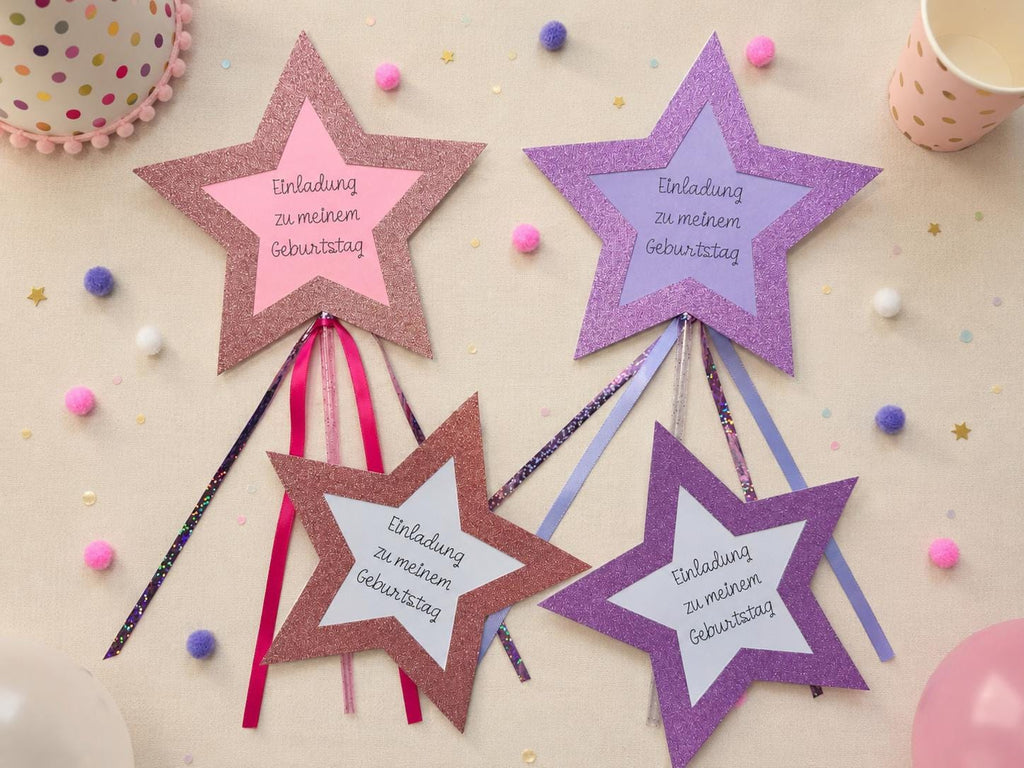 Einladungskarten | Zauberstab | Stern Einladungskarte | Glitzer Einladung | Kindergeburtstag | Prinzessin | Handgemachte Einladungskarten