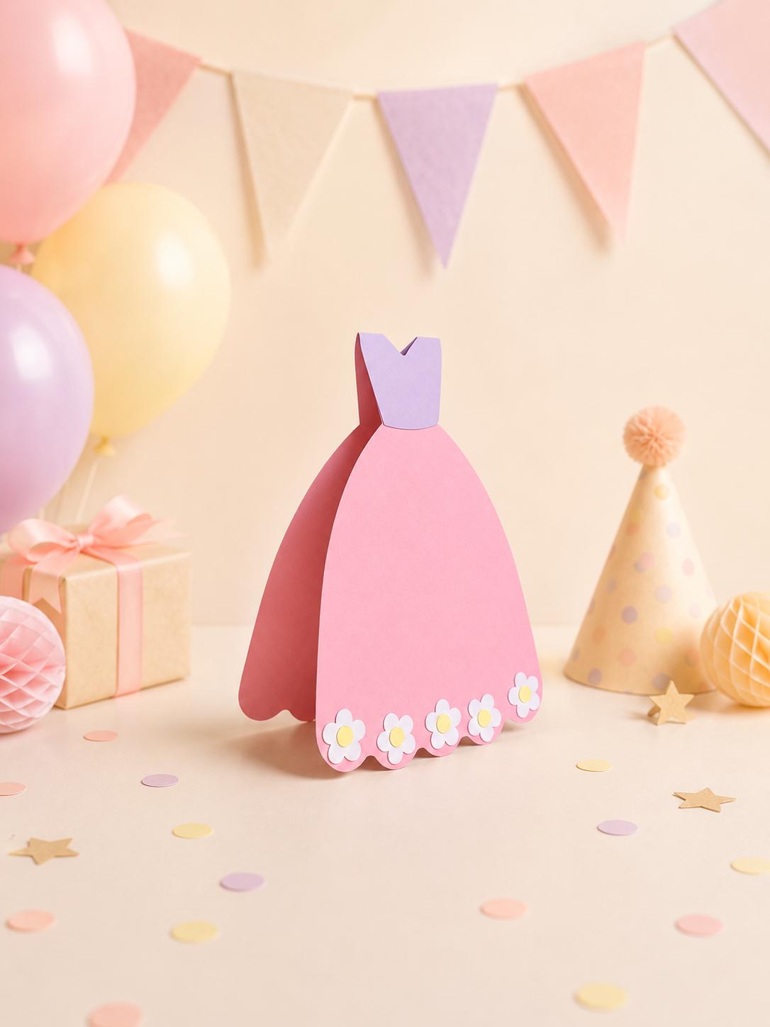 Prinzessin Einladung Kindergeburtstag | DIY Bastelset | Prinzessinnen Party | Einladung Mädchen | Prinzessin Deko | Kleid Einladungskarte