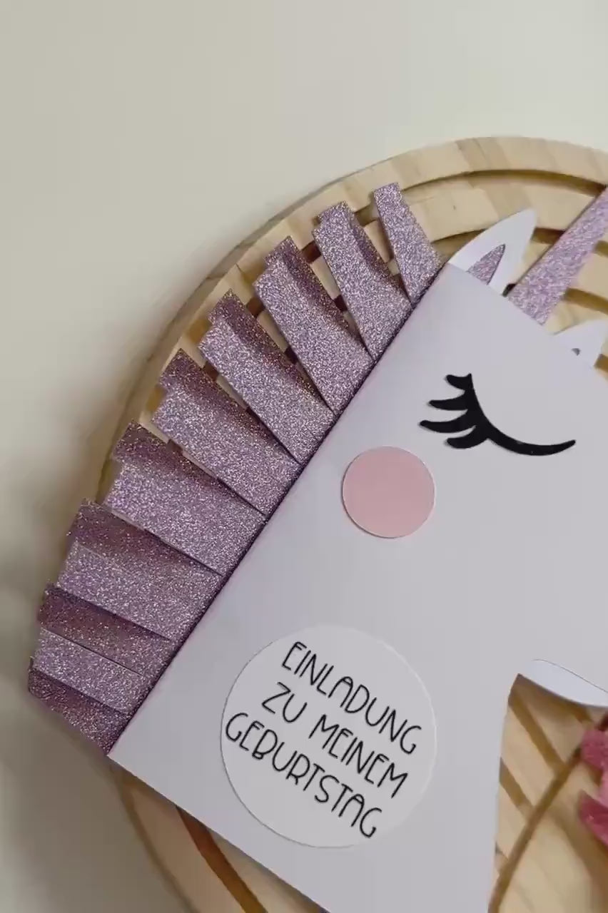 Einhorn Einladung Kindergeburtstag | DIY Bastelset oder fertig gebastelt | Einhorn Party | Einladung Mädchen | Einhorn Deko | Glitzer