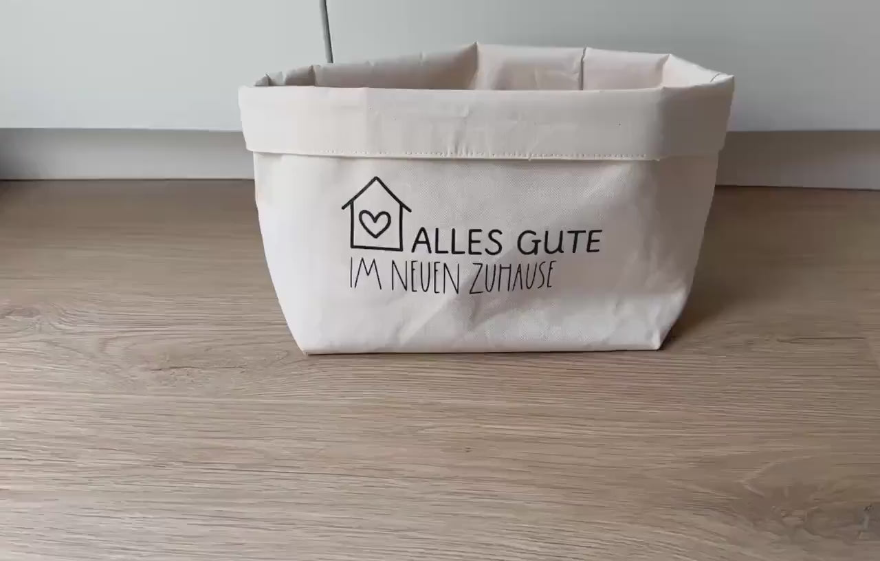 Geschenk zum Einzug | Brotkorb | Alles Gute im neuen Zuhause | Brot & Salz | Personalisierbar | Stoffkorb | Baumwolle | Einweihungsgeschenk