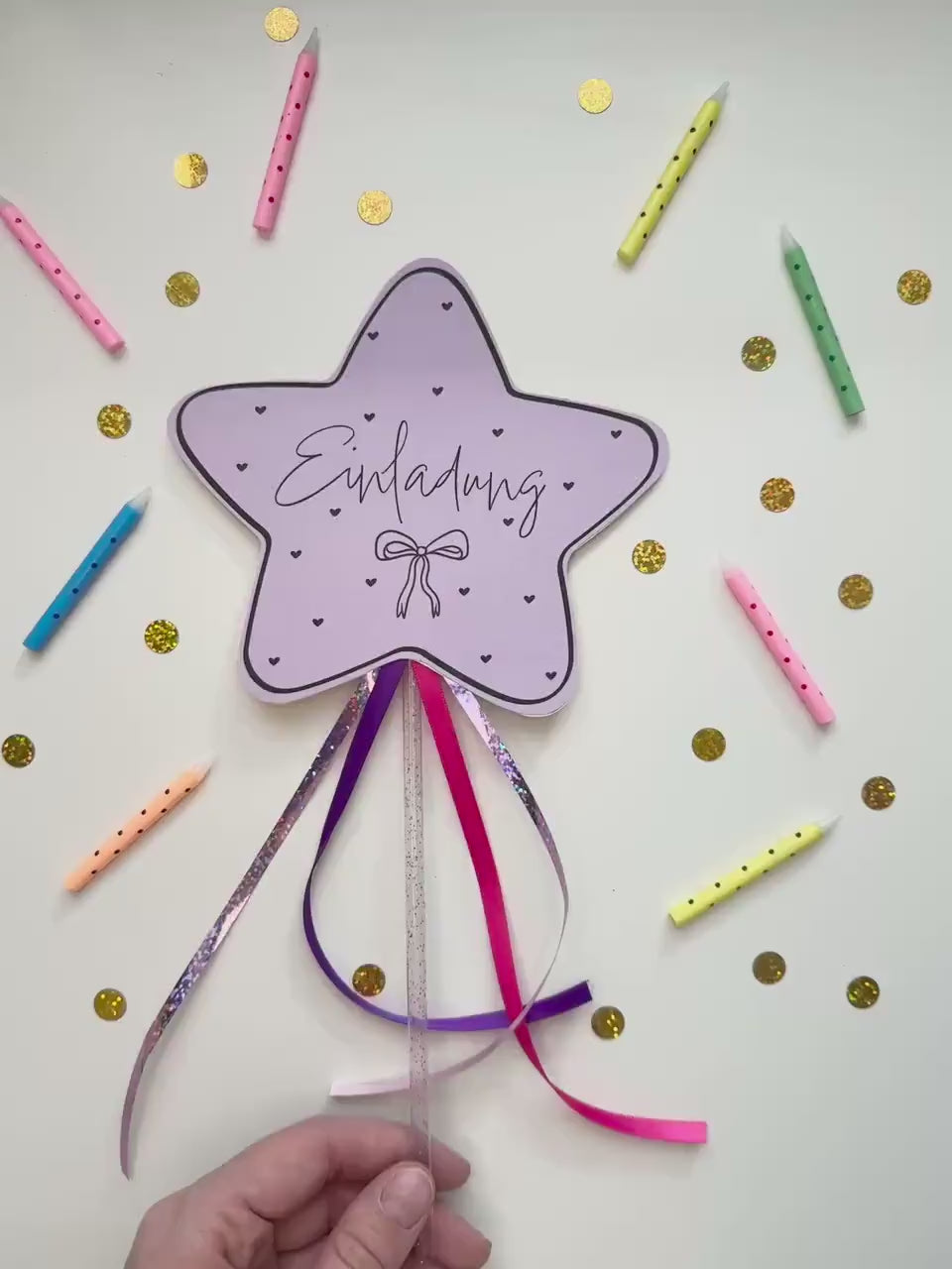 Einladung Kindergeburtstag Mädchen Stern Zauberstab – DIY Bastelvorlage zum Ausdrucken | Einladungskarte PDF