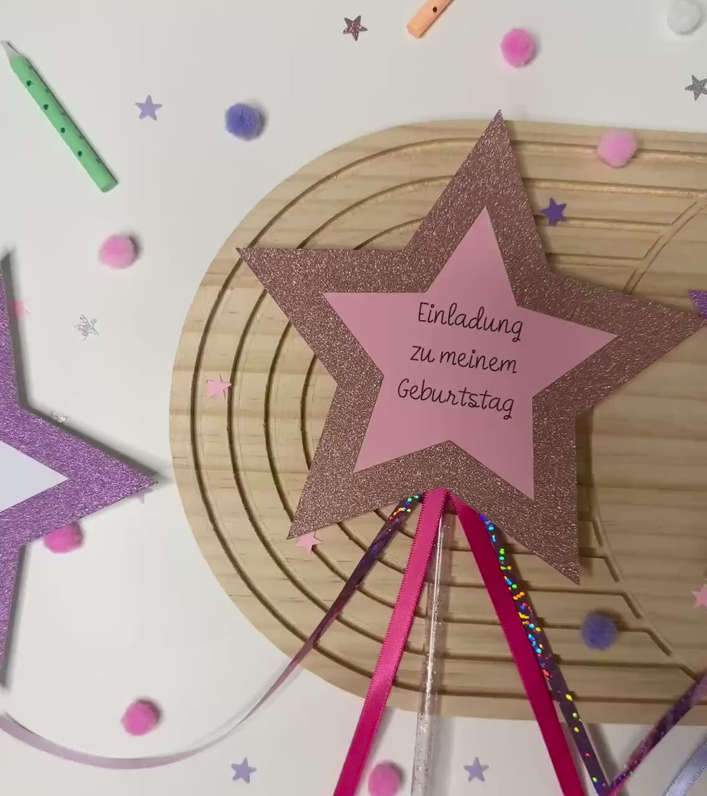 Einladungskarten | Zauberstab | Stern Einladungskarte | Glitzer Einladung | Kindergeburtstag | Prinzessin | Handgemachte Einladungskarten